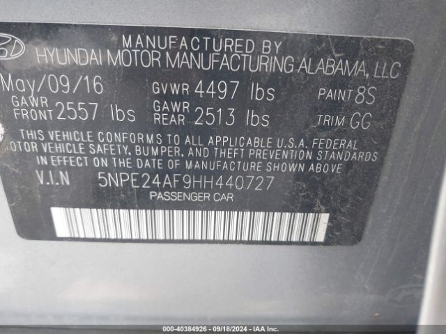 5NPE24AF9HH440727 Hyundai Sonata