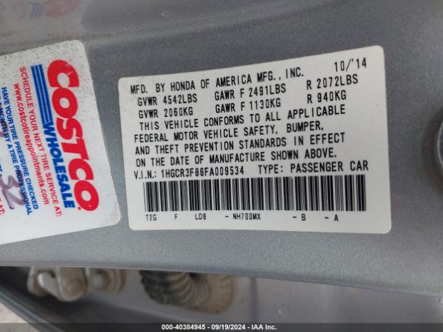 1HGCR3F86FA009534 Honda Accord Ex-l V-6