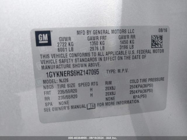 1GYKNERS6HZ147095 Cadillac Xt5 Premium Luxury