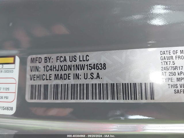 1C4HJXDN1NW154638 Jeep Wrangler Unlimited Sport S 4x4