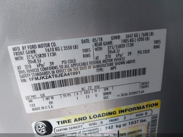 1FMJK2AT0JEA41991 Ford Expedition Max Limited