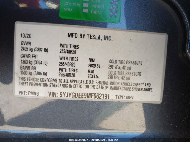 5YJYGDEE9MF062191 Tesla Model Y Long Range Dual Motor All-wheel Drive