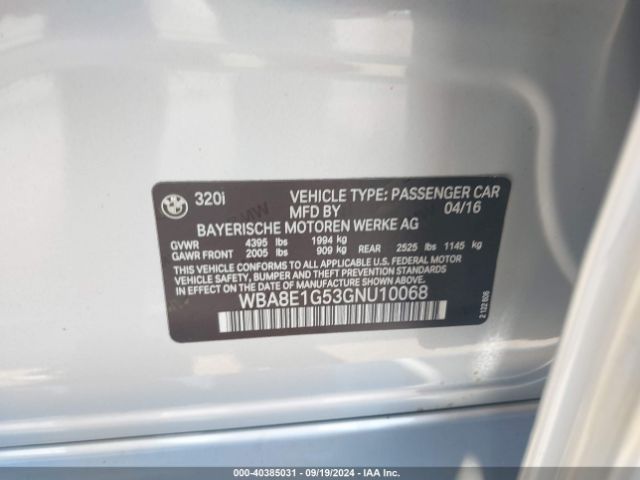 WBA8E1G53GNU10068 BMW 320i