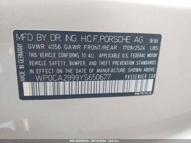 2000 PORSCHE 911 WP0CA2999YS650677 Photo 8