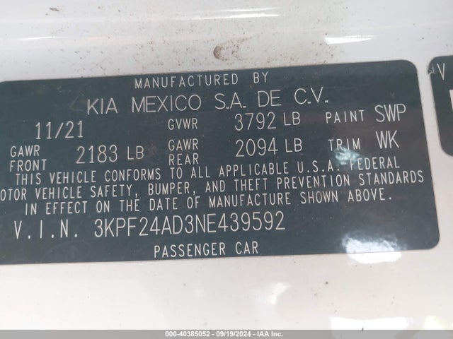 KIA Forte Lxs 2022 3KPF24AD3NE439592 Image 9