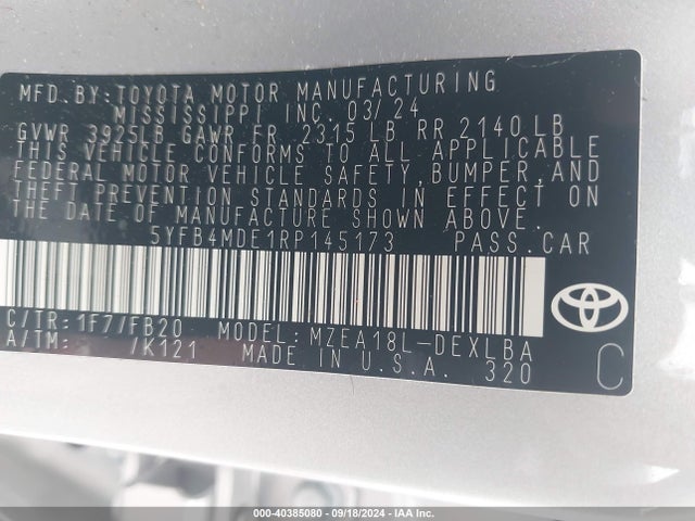 Toyota COROLLA LE 2024 5YFB4MDE1RP145173 Image 9