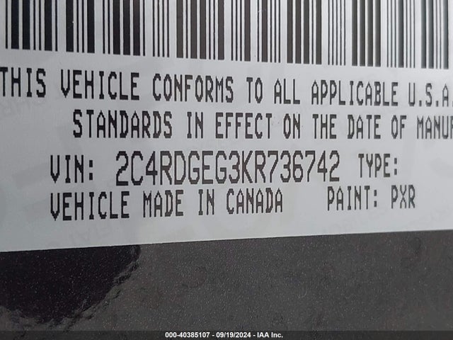 2C4RDGEG3KR736742 Dodge Grand Caravan Gt