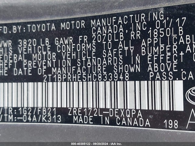 Toyota Corolla Le Eco 2017 2T1BPRHE5HC833948 Image 9