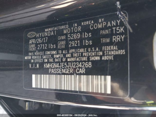 KMHGN4JE5JU234268 Genesis G80 3.8