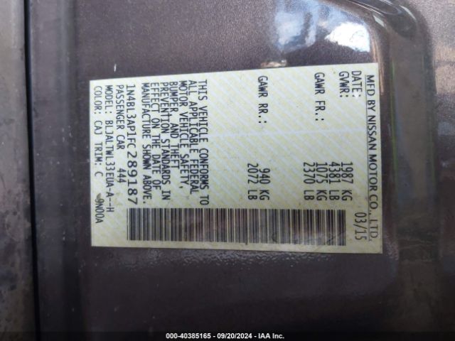 1N4BL3AP1FC289187 Nissan Altima 3.5 Sl