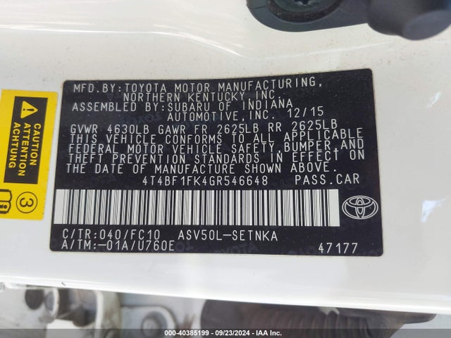 Toyota CAMRY LE 2016 4T4BF1FK4GR546648 Image 9