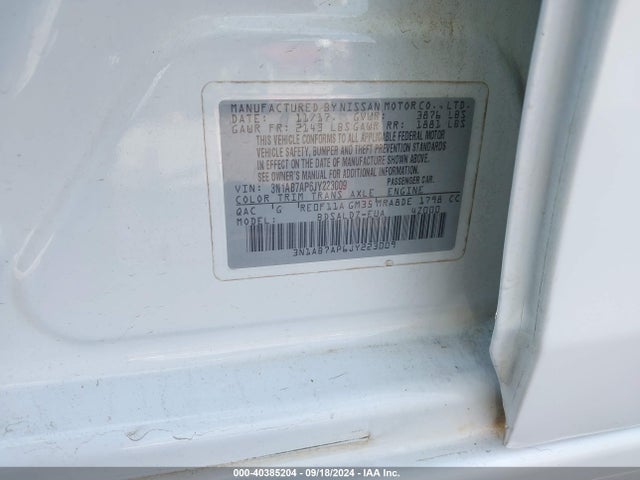 Nissan SENTRA SV 2018 3N1AB7AP6JY223009 Image 9