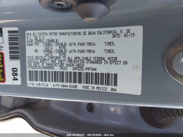 Toyota Tacoma Sr5 V6 2019 3TMAZ5CN1KM090953 Image 9
