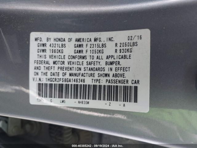 1HGCR2F58GA146346 Honda Accord Sport