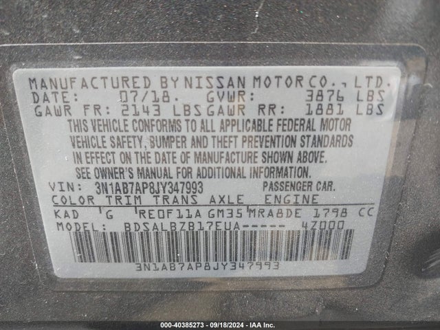 Nissan SENTRA S 2018 3N1AB7AP8JY347993 Image 9