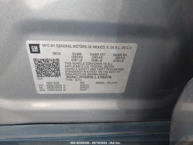 3GNCJPSB5LL138276 Chevrolet Trax Awd Lt