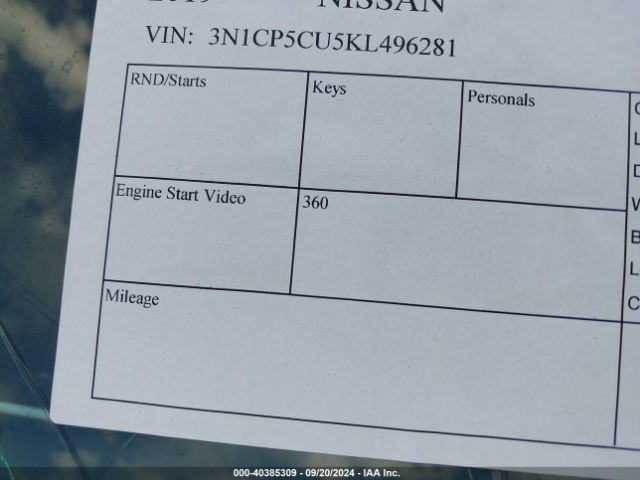 3N1CP5CU5KL496281 Nissan KICKS SV