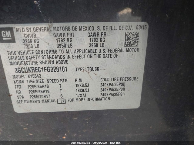 Chevrolet Silverado 1500 1lt 2015 3GCUKREC1FG328101 Image 9