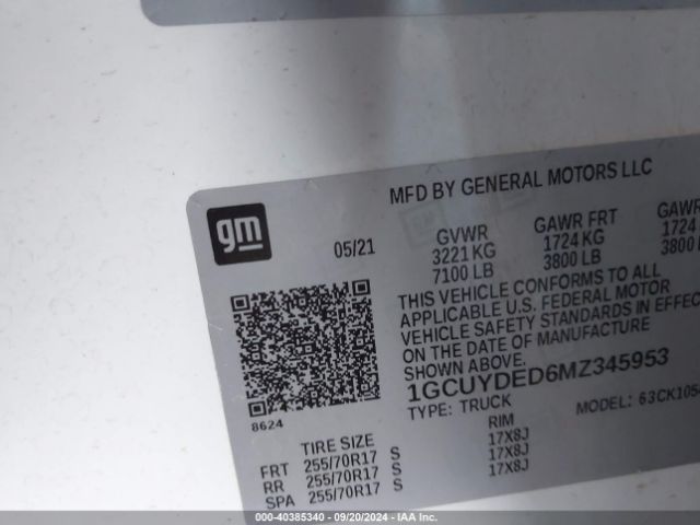 1GCUYDED6MZ345953 Chevrolet Silverado 1500 4wd  Short Bed Lt