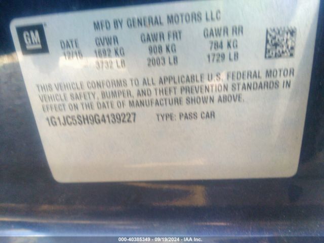 1G1JC5SH9G4139227 Chevrolet Sonic Lt Auto