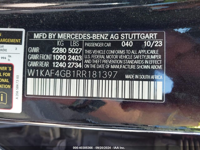 W1KAF4GB1RR181397 Mercedes-Benz C 300