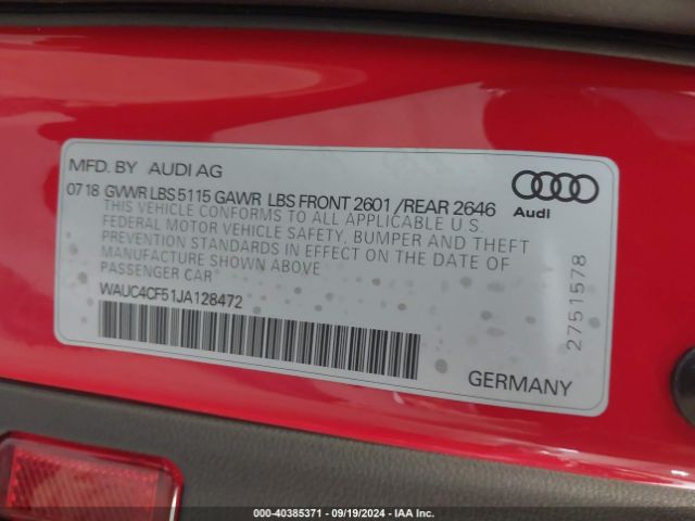WAUC4CF51JA128472 Audi S5 3.0t Premium Plus