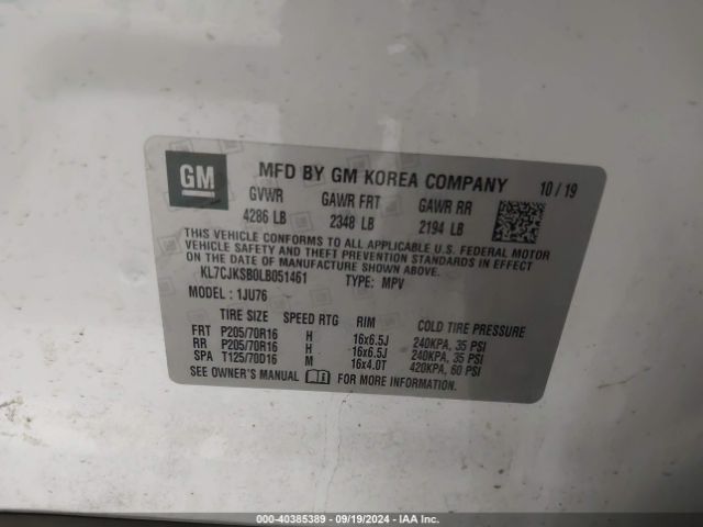 KL7CJKSB0LB051461 Chevrolet Trax Fwd Ls