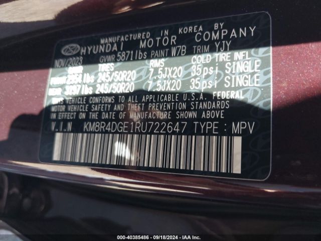 KM8R4DGE1RU722647 Hyundai Palisade Sel