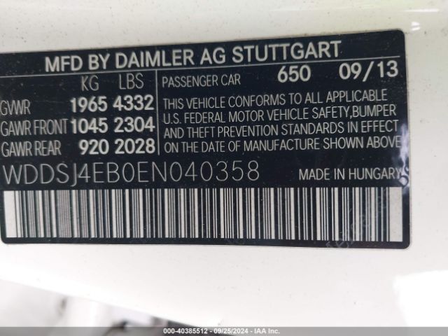 WDDSJ4EB0EN040358 Mercedes-Benz CLA 250