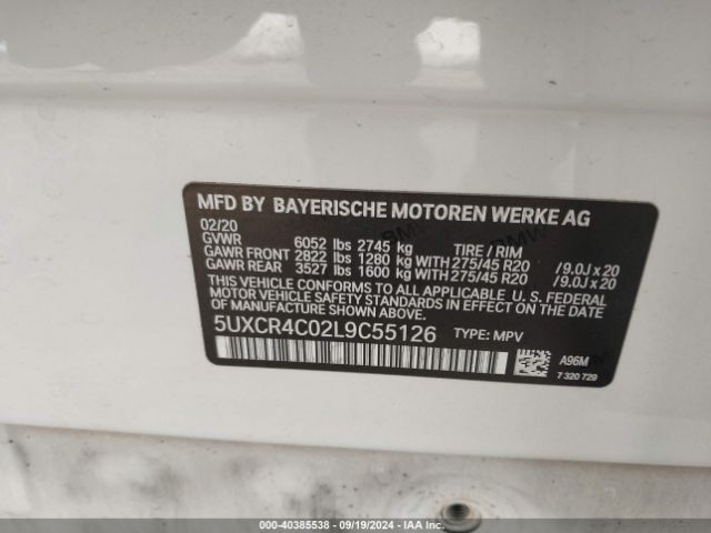5UXCR4C02L9C55126 BMW X5 Sdrive40i