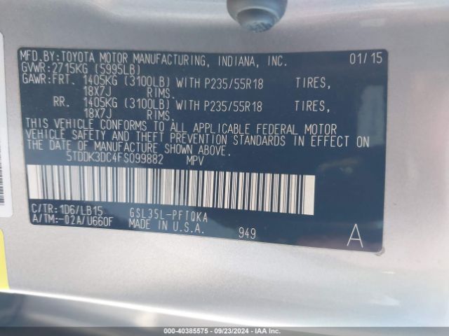 5TDDK3DC4FS099882 Toyota Sienna Limited 7 Passenger