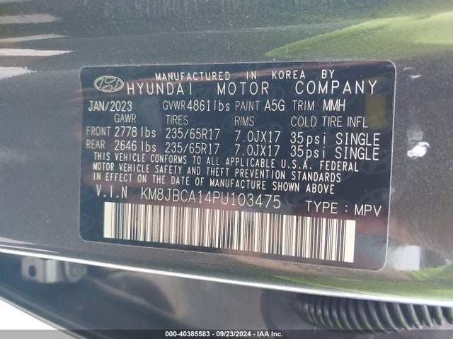 KM8JBCA14PU103475 Hyundai Tucson Hybrid Blue
