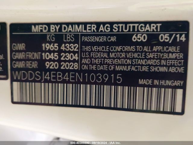 WDDSJ4EB4EN103915 Mercedes-Benz CLA 250
