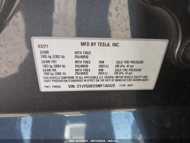 2021 TESLA MODEL Y 5YJYGDEE6MF148428 Photo 8