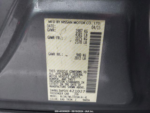 1N4BL3AP5FC421027 Nissan Altima 3.5 Sl