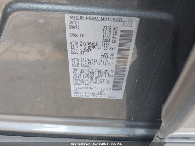 5N1AZ2BJ2MC147352 Nissan MURANO SV