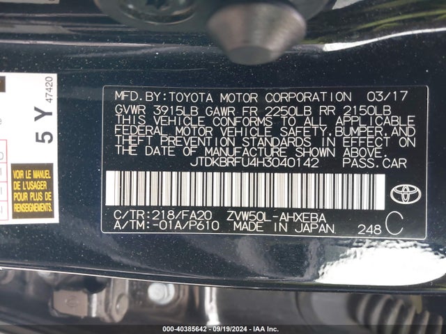 Toyota Prius Two 2017 JTDKBRFU4H3040142 Image 9