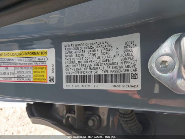 2HGFE1F92PH311346 Honda Civic Touring