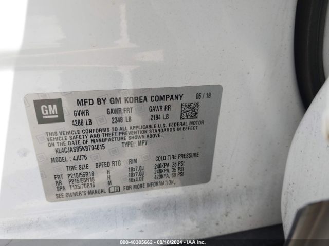 KL4CJASB5KB704615 Buick Encore Fwd Preferred