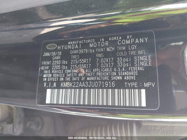 Hyundai Kona Sel 2018 KM8K22AA3JU071916 Image 9