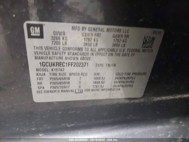 Chevrolet Silverado 1500 2lt 2015 1GCUKREC1FF202371 Image 9
