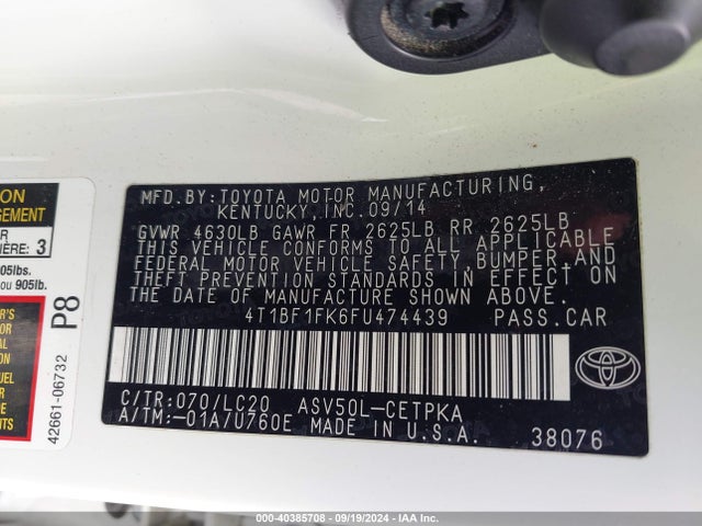 Toyota CAMRY XSE 2015 4T1BF1FK6FU474439 Image 9