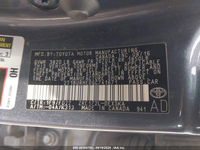 Toyota Corolla S Plus 2016 2T1BURHE0GC741671 Image 9