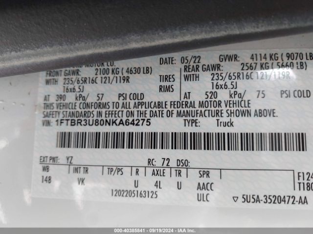 1FTBR3U80NKA64275 Ford Transit-250 Cargo Van