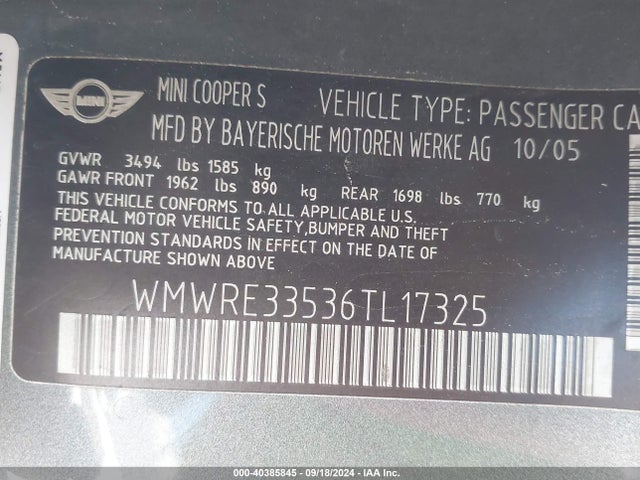 2006 MINI COOPER S WMWRE33536TL17325 Photo 8