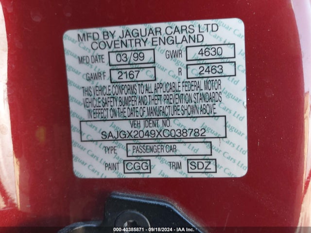 1999 JAGUAR XK8 SAJGX2049XC038782 Photo 8