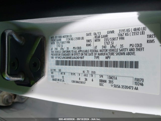 Ford ESCAPE SE 2014 1FMCU9G99EUA30197 Image 9