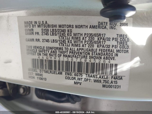 2007 MITSUBISHI ENDEAVOR 4A4MM31S87E045264 Photo 8