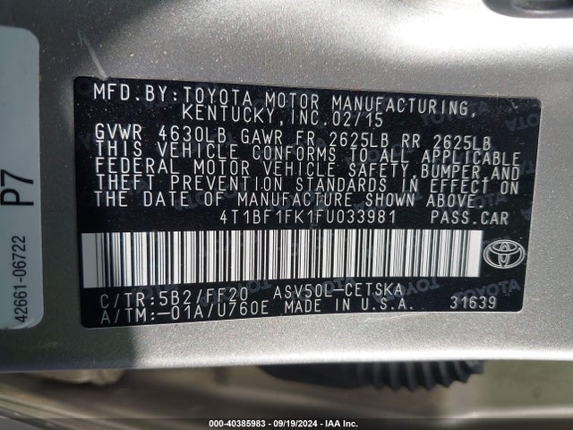 Toyota CAMRY SE 2015 4T1BF1FK1FU033981 Image 11