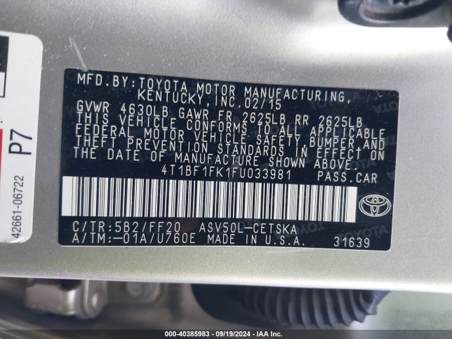 Toyota CAMRY SE 2015 4T1BF1FK1FU033981 Image 9